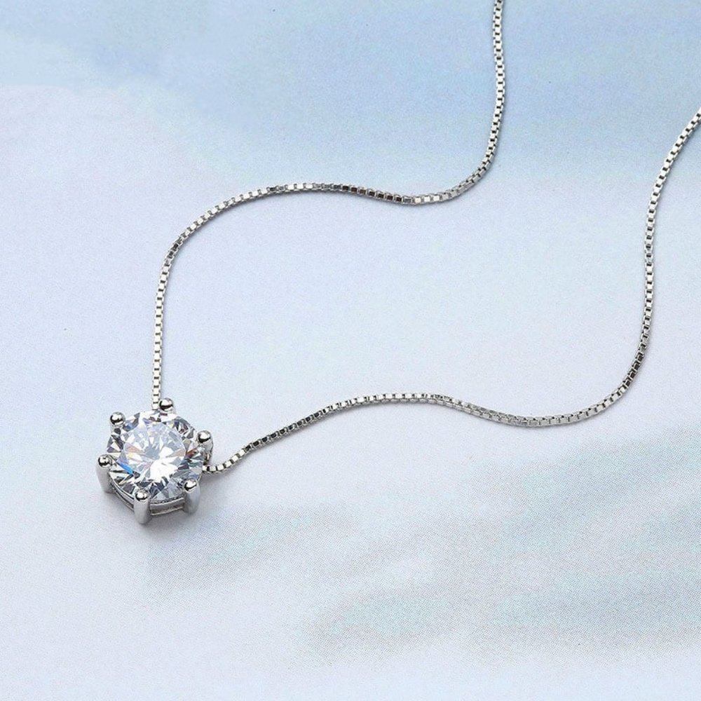 2CT Solitaire Diamond 925 Sterling Silver Necklace